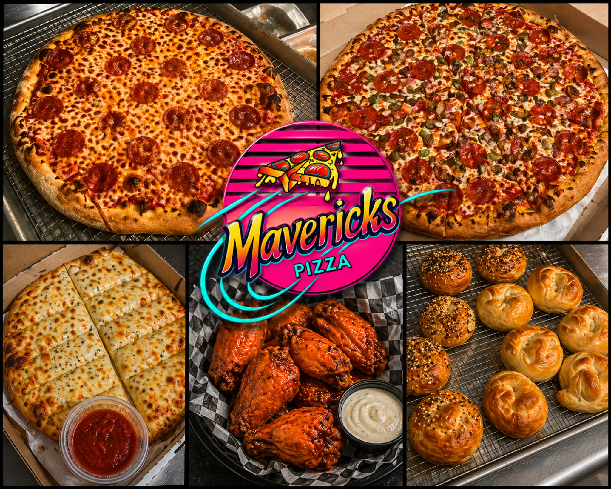 Mavericks Pizza Food Collage